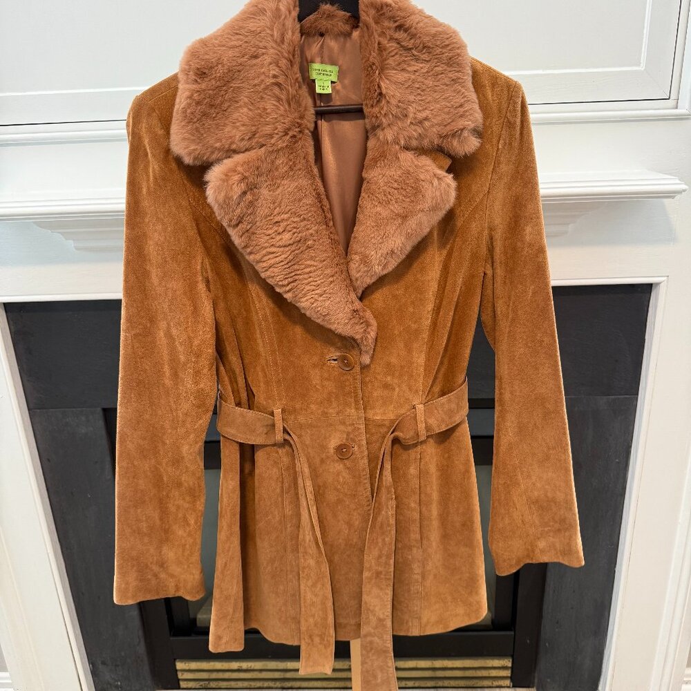 🤎 Suede Leather Coat w/ Faux Fur Collar 🤎